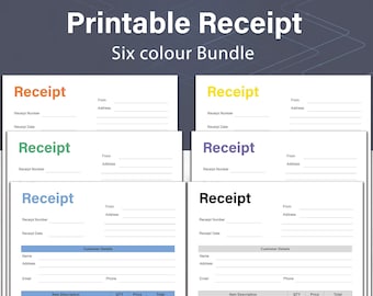 Receipt Template, Printable Customer Order Form, Sales Receipt pdf, Ideal for Small Business and Sellers, A4 and US Letter, Six Colours
