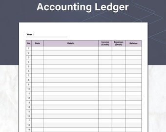 Printable Accounting Ledger Sheets and Money Tracker,  ideal General Ledger For Your Small Business Bookkeeping, Yearly Format, Violet