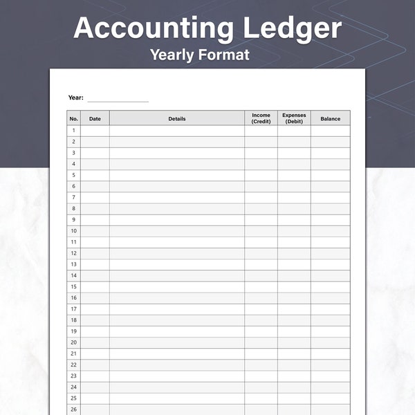 Accounting Ledger Template, Yearly Accounts and General Ledger Sheet, Money Tracker, Columnar Paper Ideal For Small Business Bookkeeping