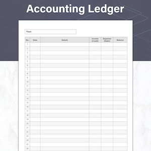 Yearly Accounting Ledger, Printable Ledger Sheet, Money Tracker, Ideal For Your Small Business Bookkeeping, PDF A4 and US Letter