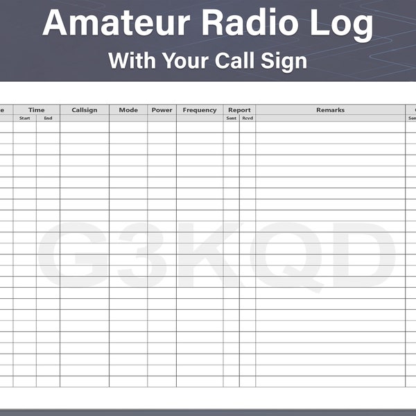 Personalisiertes Amateurfunk-Protokollblatt mit Ihrem Amateurfunk-Rufzeichen auf der ganzen Seite, druckbares Funkprotokoll, ideal für Ordner, Amateurfunk-Geschenk