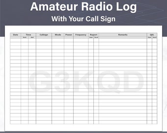 Hoja de registro de radioaficionado personalizada, indicativo de llamada de radioaficionado (descarga digital)