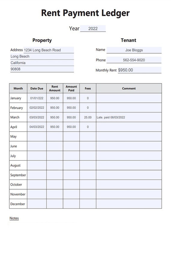 Rent Ledger Fillable and Printable Rent Payment Tracker - Etsy