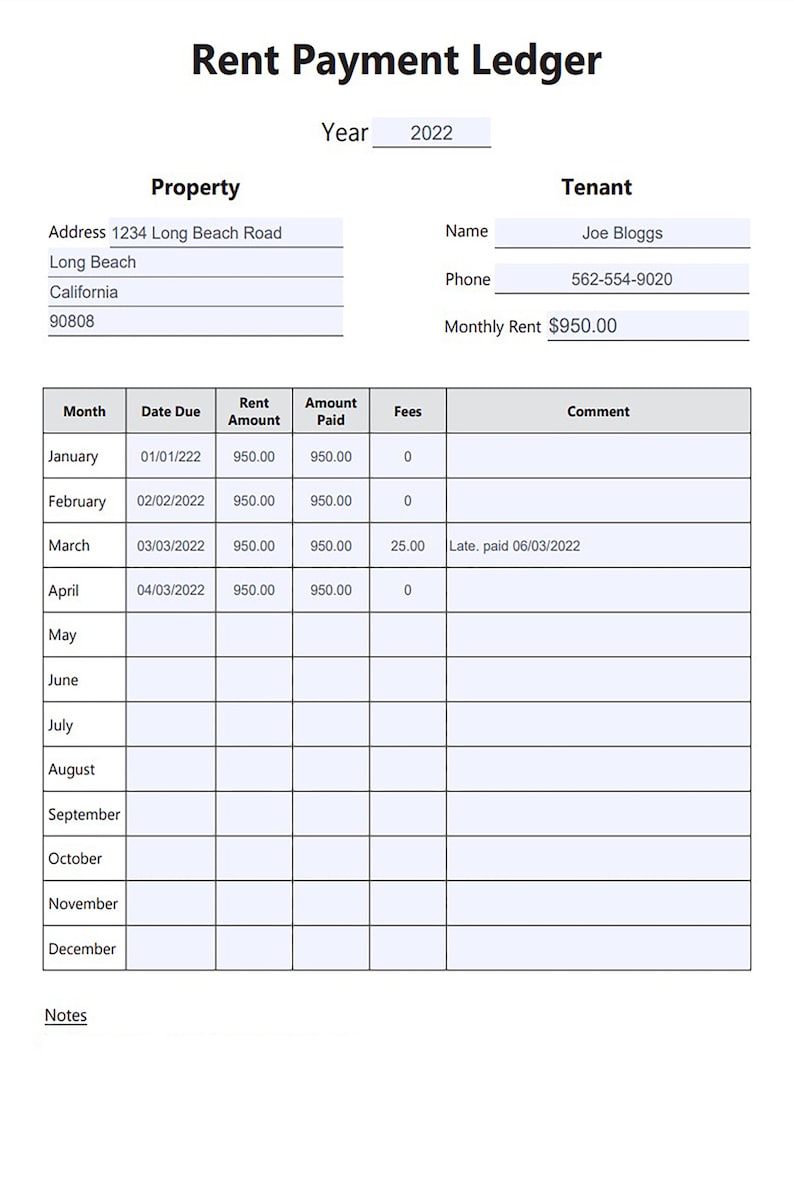 Rent Ledger Fillable and Printable Rent Payment Tracker Etsy