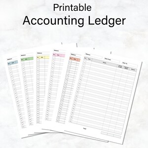 Accounting Ledger, Printable Money Tracker, Columnar Paper and General Ledger Sheets, For Your Small Business Bookkeeping, Six colours.