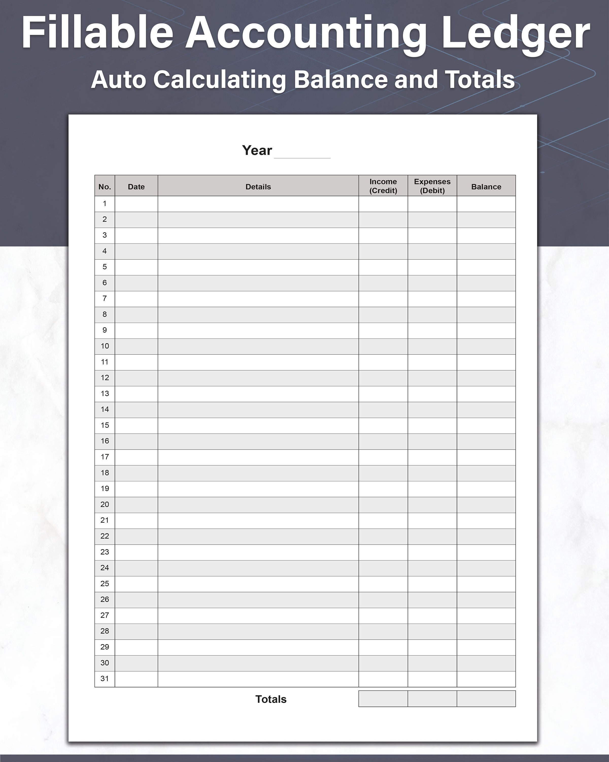 Accounting Ledger and Money Tracker Small Business, Fillable and Printable PDF with Auto Calculating Balance, Ideal For Bookkeeping