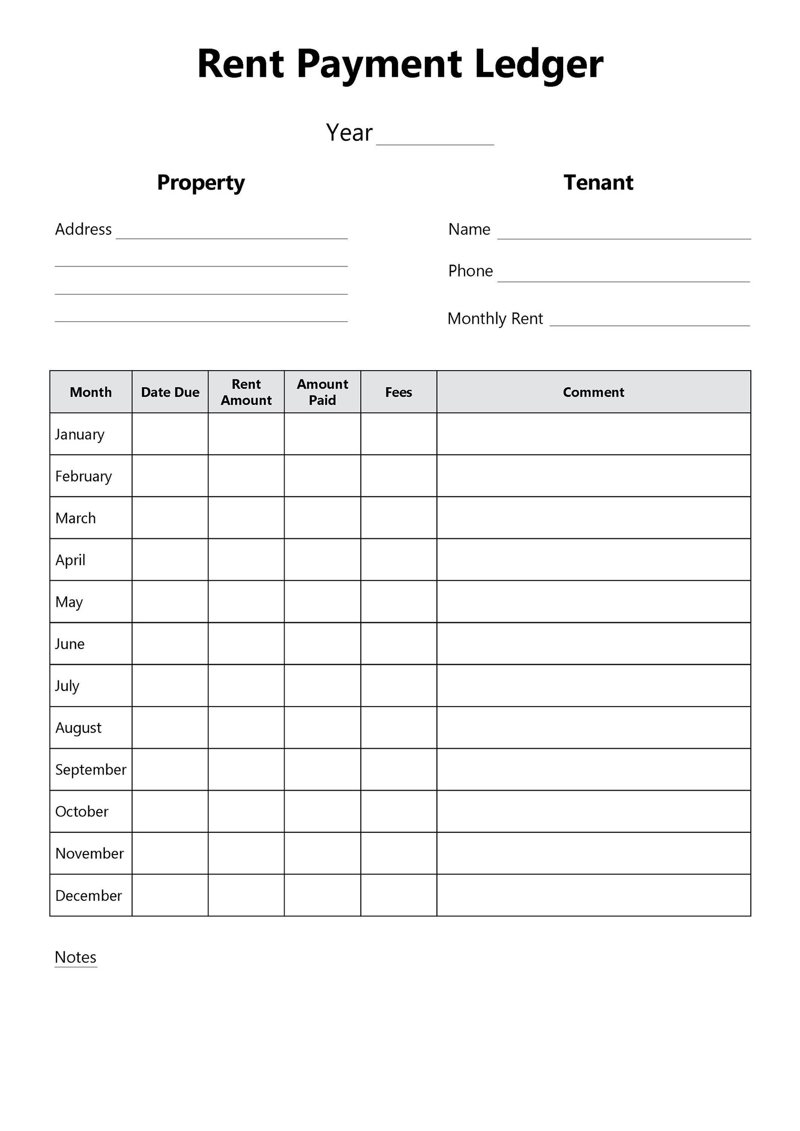 Rent Payment Ledger, Printable Rent Payment Tracker, Rental Payment Log