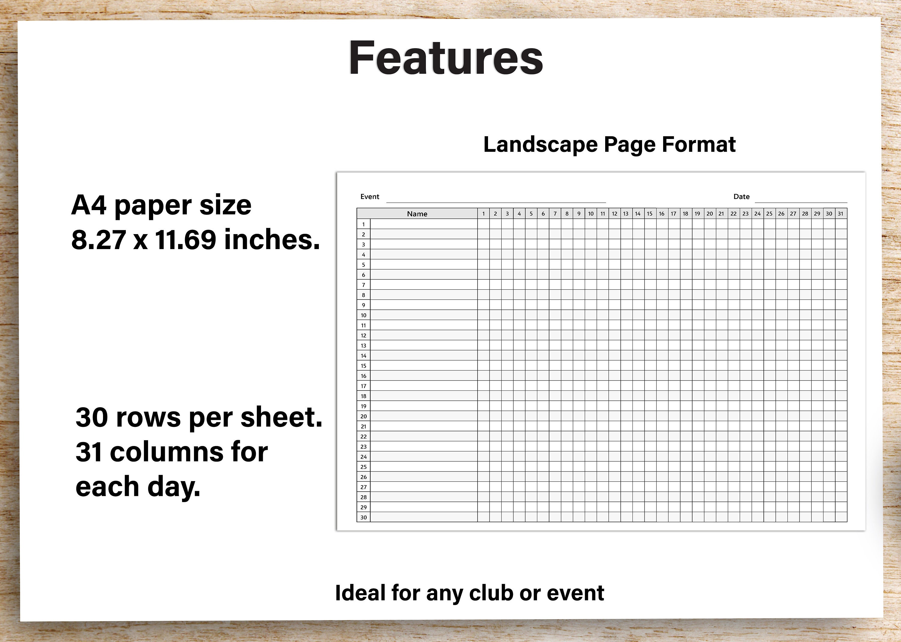 Conference File Tracker Printable Attendance Tracker Ideal Log for Conference, Clubs and Event ...