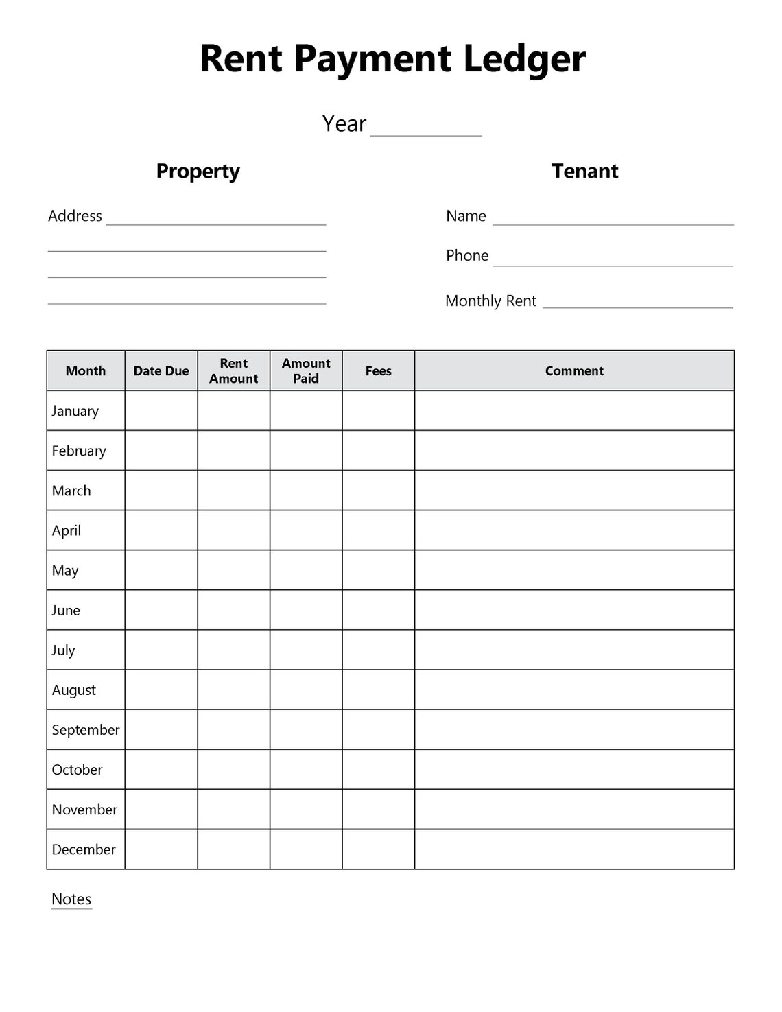 Rent Ledger Fillable And Printable Rent Payment Tracker Etsy