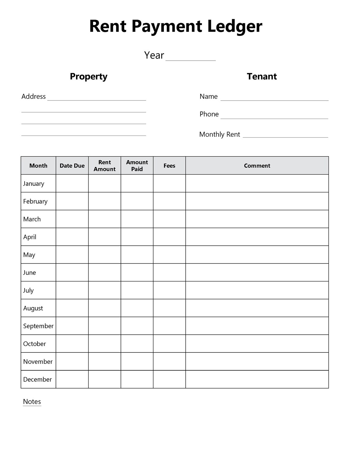 Rent Ledger Fillable And Printable Rent Payment Tracker Etsy