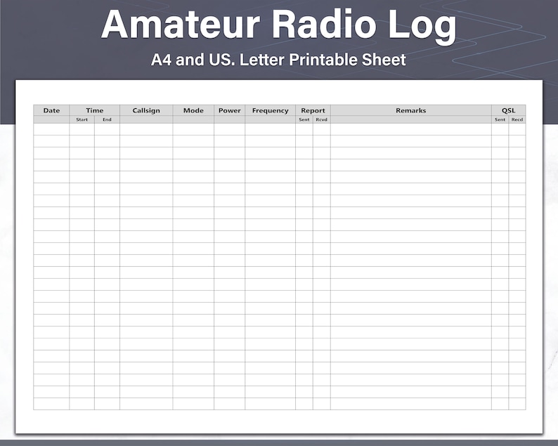 Amateur Radio Log Sheets Printable Ham Radio Log Ideal for - Etsy