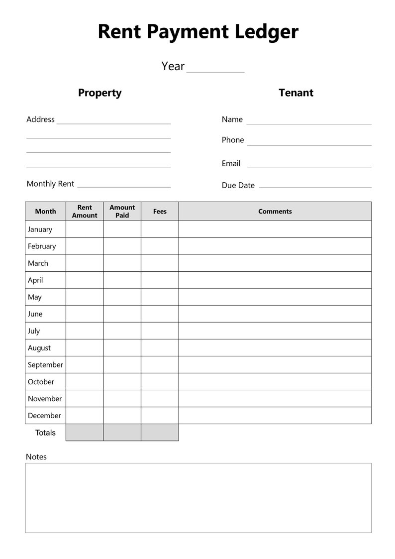 Printable Rent Payment Tracker, Landlord Ledger and Rental Payment ...