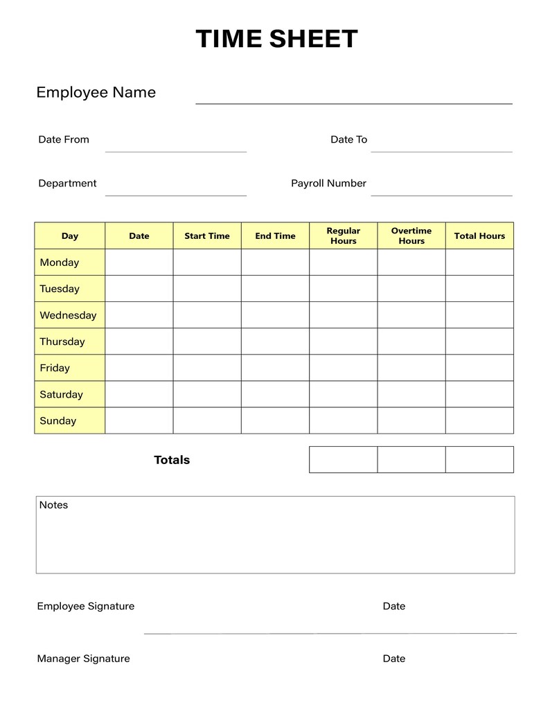 Employee Time Sheet, Printable Weekly Time Tracker, Work Time Log, Ideal for Small Business HR