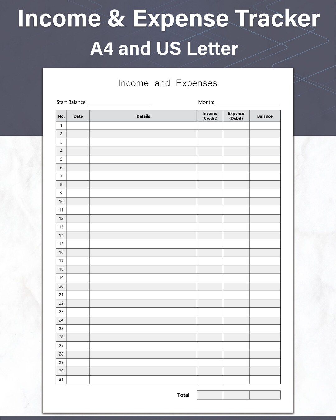 Expense Tracker, Printable Income and Expense Sheet, Bank Account ...