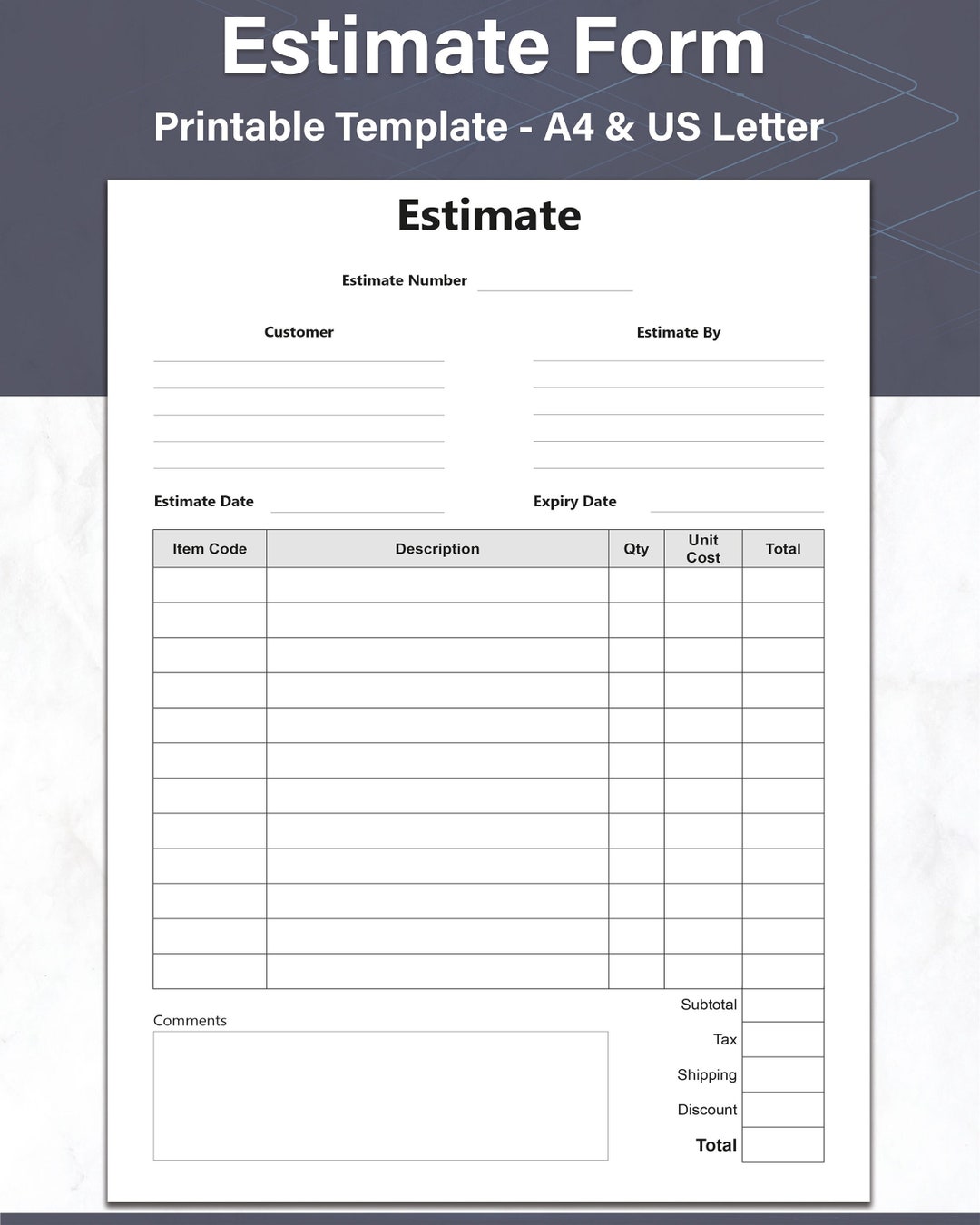 Blank Estimate Form Template Templates maexproit