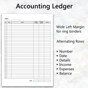 Printable Accounting Ledger and Money Tracker