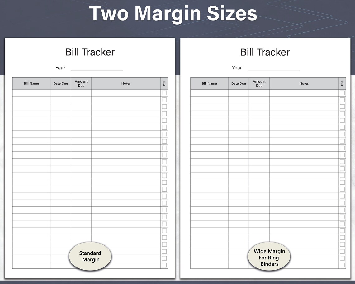 Yearly Bill Tracker Bill Payment Ledger Printable (Instant Download) Etsy