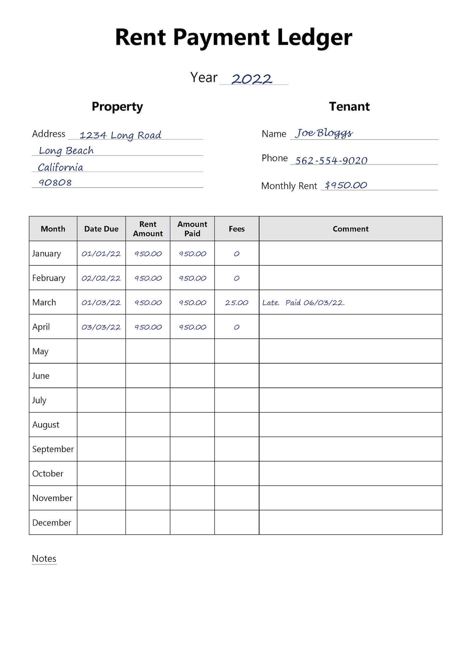 Rent Payment Ledger, Printable Rent Payment Tracker, Rental Payment Log ...