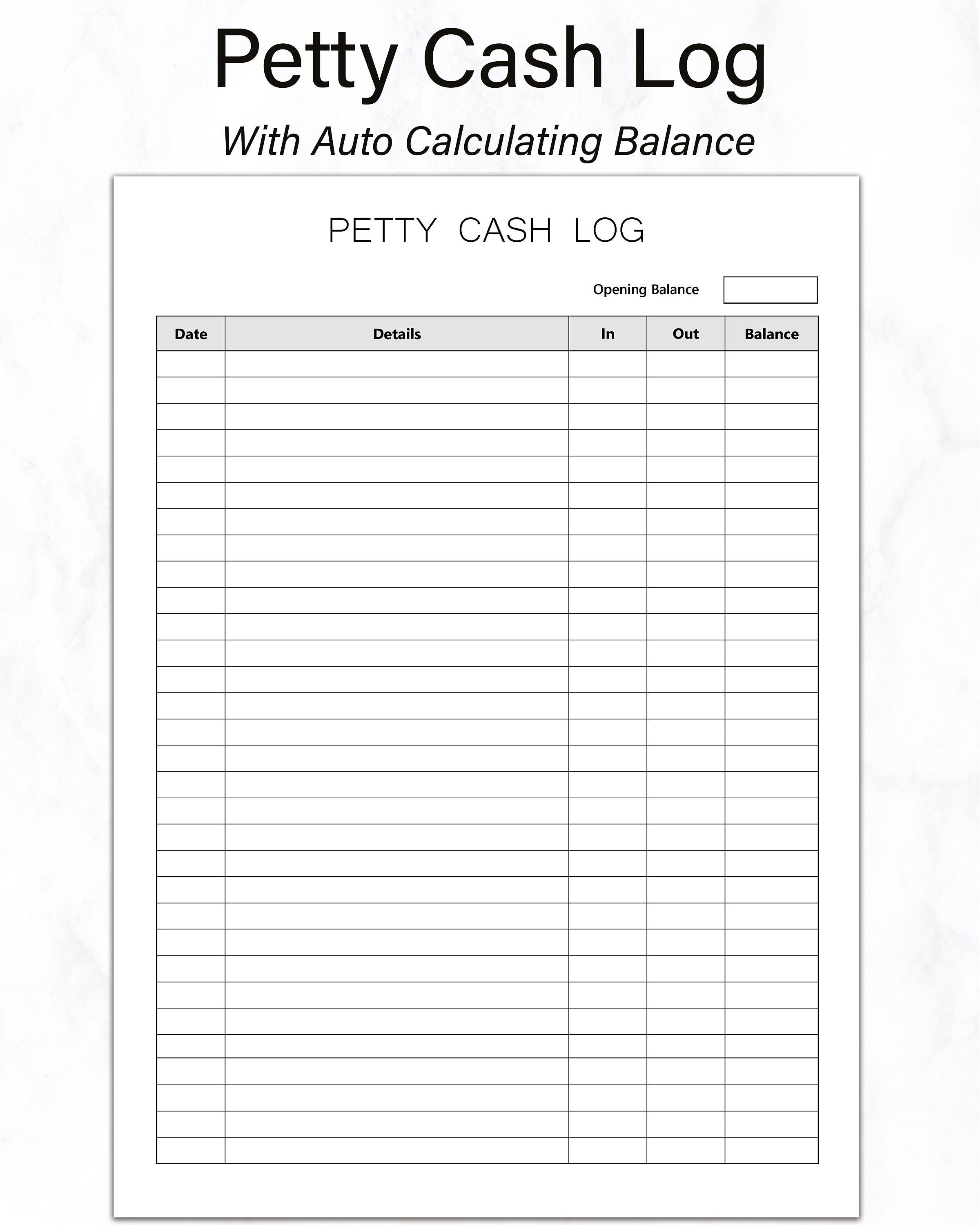 Petty Cash Ledger Fillable and Printable Cash Flow Log Sheet - Etsy