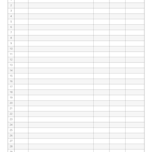 May include: A blank monthly budget tracker with columns for date, details, income, expenses, and balance. The tracker has 31 rows for each day of the month.