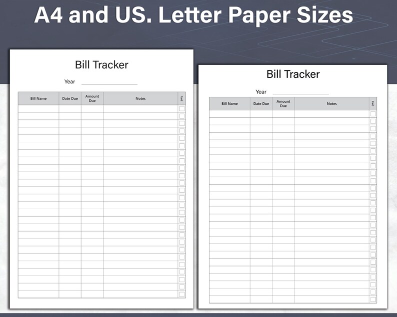 Yearly Bill Tracker Bill Payment Ledger Printable (Instant Download) Etsy