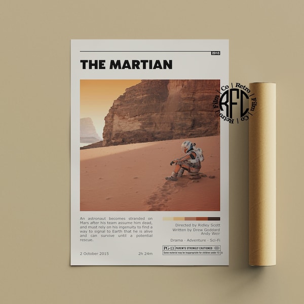 The Martian Retro Movie Poster Print | Minimalistisches Filmposter | Retro Vintage Kunstdruck | Wandkunst | Wohndekoration