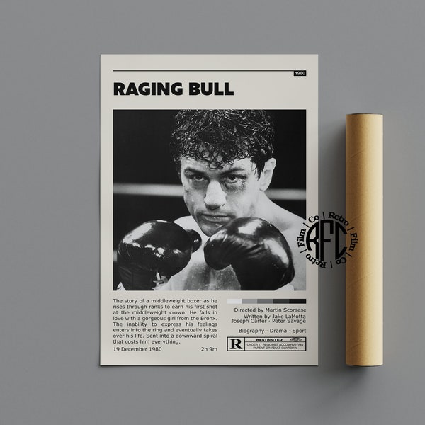 Raging Bull Retro Movie Poster Print | Minimalist Movie Poster | Retro Vintage Art Print | Wall Art | Home Decor