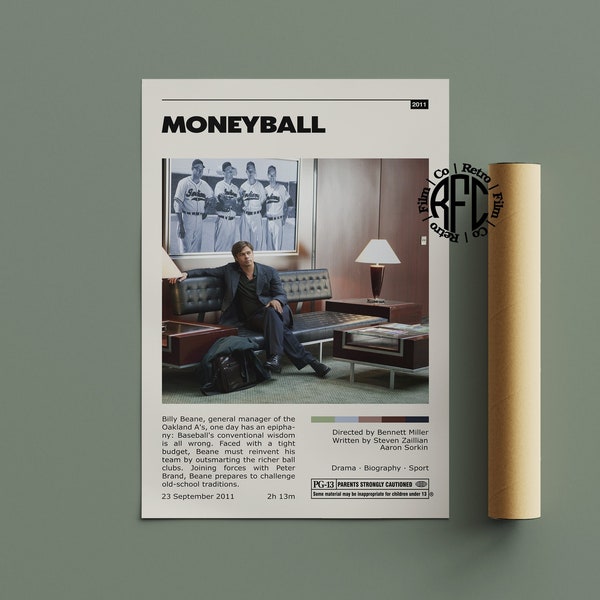 Moneyball Retro Movie Poster Print | Minimalist Movie Poster | Retro Vintage Art Print | Wall Art | Home Decor