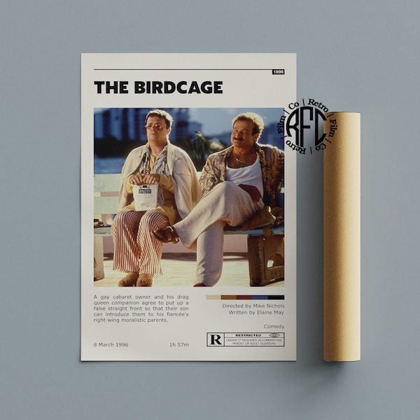 The Birdcage Retro Movie Poster Print | Minimalist Movie Poster | Retro Vintage Art Print | Wall Art | Home Decor