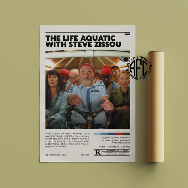 The Life Aquatic With Steve Zissou Retro Movie Poster Print | Minimalist Movie Poster | Retro Vintage Art Print | Wall Art | Home Decor