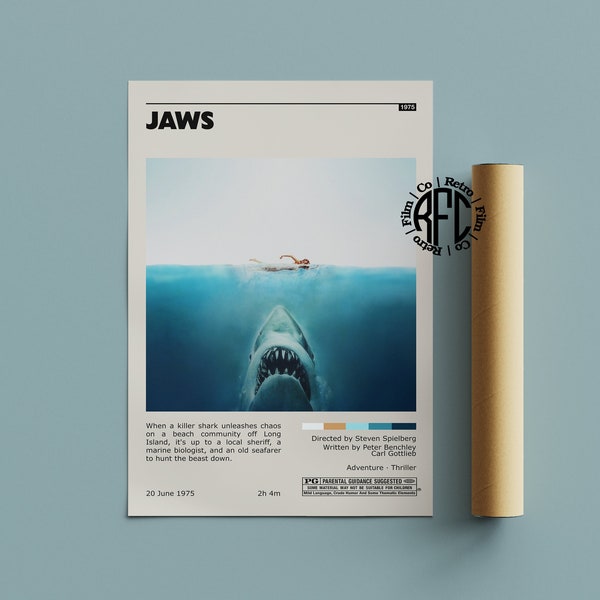 Jaws Retro Vintage Poster | Minimalist Movie Poster | Retro Vintage Art Print | Wall Art | Home Decor