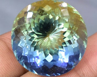 Flawless 51.75 Ct Natural Blue Yellow Bi-Color Parti Sapphire Loose Gemstone Round Cut GIT Certified Use Making Jewelry , Ring & Pandent