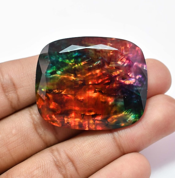 Pierre Ammolite Naturelle 68 Carats Doublet Iridescente - Certifiée AGL - 50x38x6 Mm - Neuf