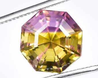 AAA 8.50 Ct Natural Purple Yellow Ametrine Asscher Cut Loose Gemstone (GIT) Certified Very Precious High-End Glamorous(: Bomb Fire You Like