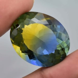 Flawless 49.25 Ct Natural Blue Yellow Bi-Color Parti Sapphire Loose Gemstone Oval Cut GIT Certified Use Making Jewelry , Ring & Pandent