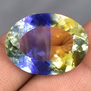 Flawless 19.50 Ct Natural Blue Yellow Bi-Color Parti Sapphire Loose Gemstone Oval Cut GIT Certified Use Making Jewelry , Ring & Pandent