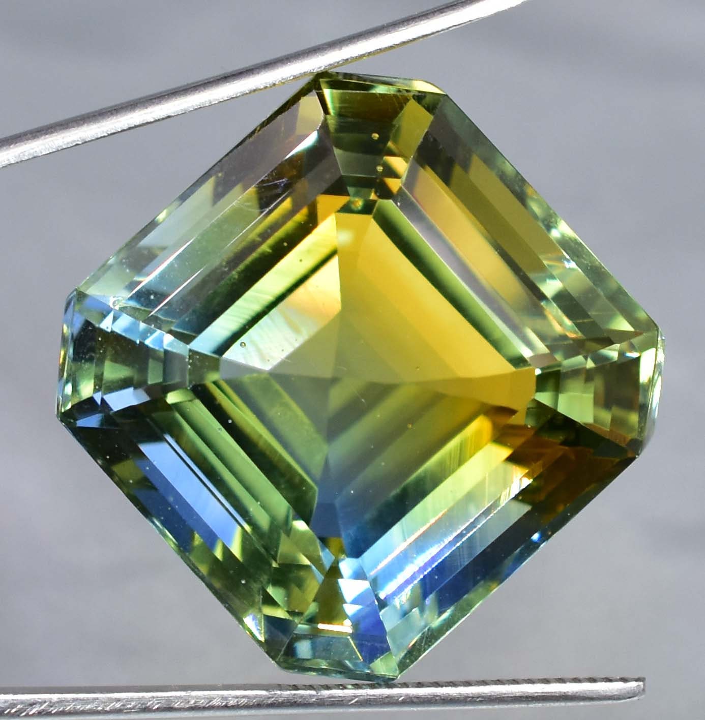 Flawless 78.25 Ct Natural Blue Yellow Bi-Color Parti Sapphire Loose Gemstone Asscher Cut GIT Certified Use Making Jewelry , Ring & Pandent