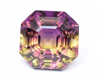 AAA 12.95 Ct Natural Purple Yellow Ametrine Asscher Cut Loose Gemstone (GIT) Certified Very Precious High-End Glamorous(: Bomb Fire You Like