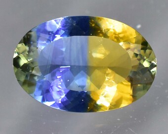 Flawless 17.40 Ct Natural Blue Yellow Bi-Color Parti Sapphire Loose Gemstone Oval Cut GIT Certified Use Making Jewelry , Ring & Pandent