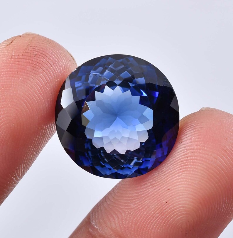 18 x 18 MM Flawless 29.95 Ct Natural Royal Blue Ceylon Sapphire Round Cut Master Cut Gemstone GIT Certified Heart Touching Use Making Ring image 2