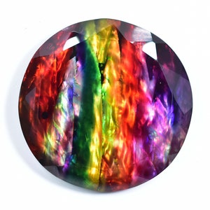 HUGE 94.30 Ct Natural Ammolite Opal-like Organic Precious Gem Loose Gemstone Doublet Rare Gemstone Round Cut Breathtaking Colors Gemstone