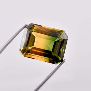 15 x 12 mm Flawless 12.25 Ct 100% Natural Yellow Green Bi-Color Tourmaline Radiant Cut Loose Gemstone BOMB Fire Heart Touching GIT Certified