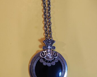 Collar ajustable de esmalte negro plateado y diamantes de imitación transparentes, bisutería **Envío gratis**