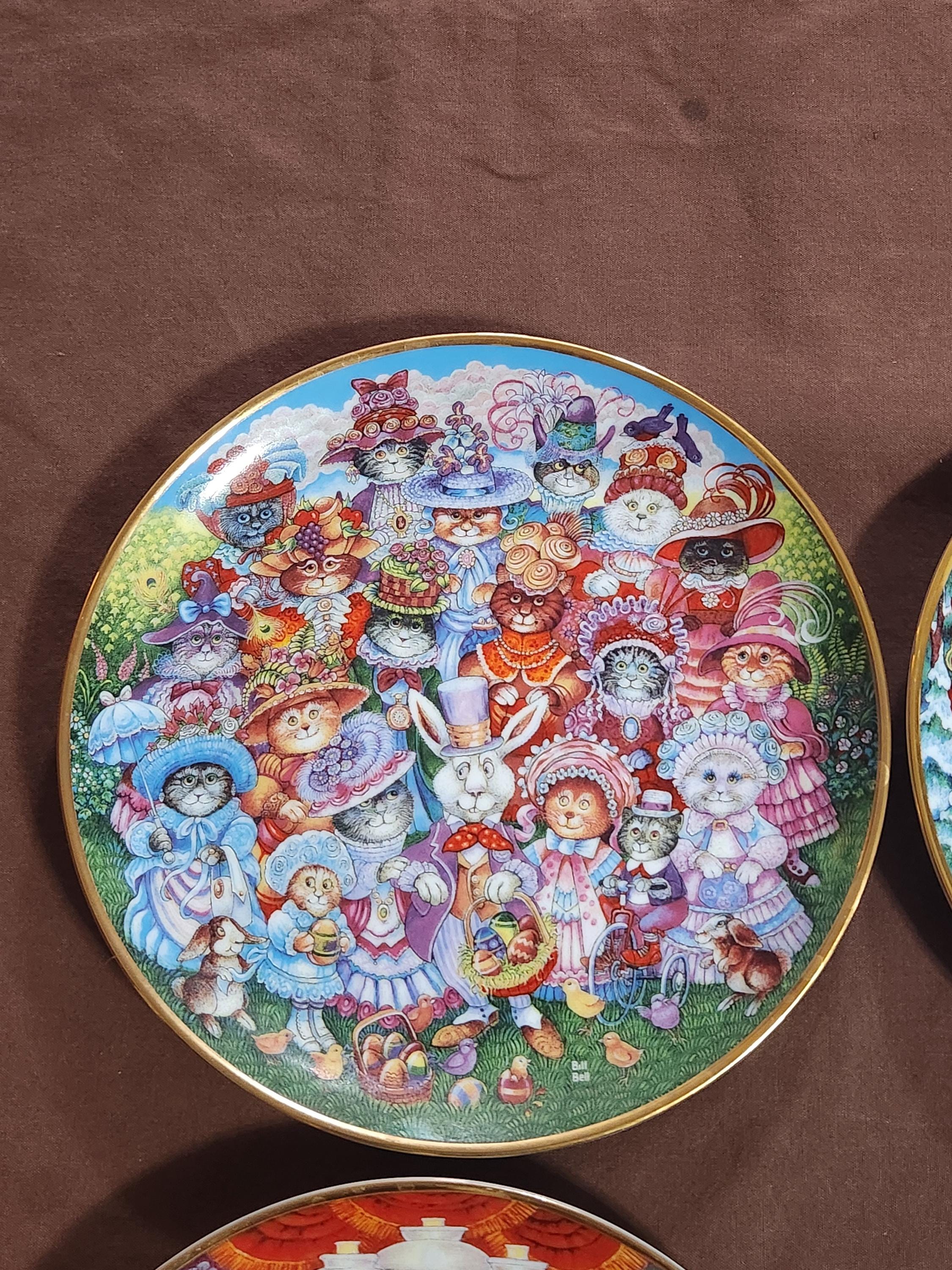 Various Fine Porcelain Cat Plates by Artist Bill Bell, Numbered