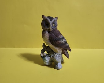 Hand Painted Lefton China Ceramic/Porcelain Great Horned Owl Bird Figurine, KW121  **Free Shipping**