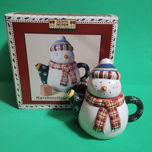 Debbie Mumm Marshmellow Snowman Earthenware Teapot, Sakura, Inc.  **Free Shipping**