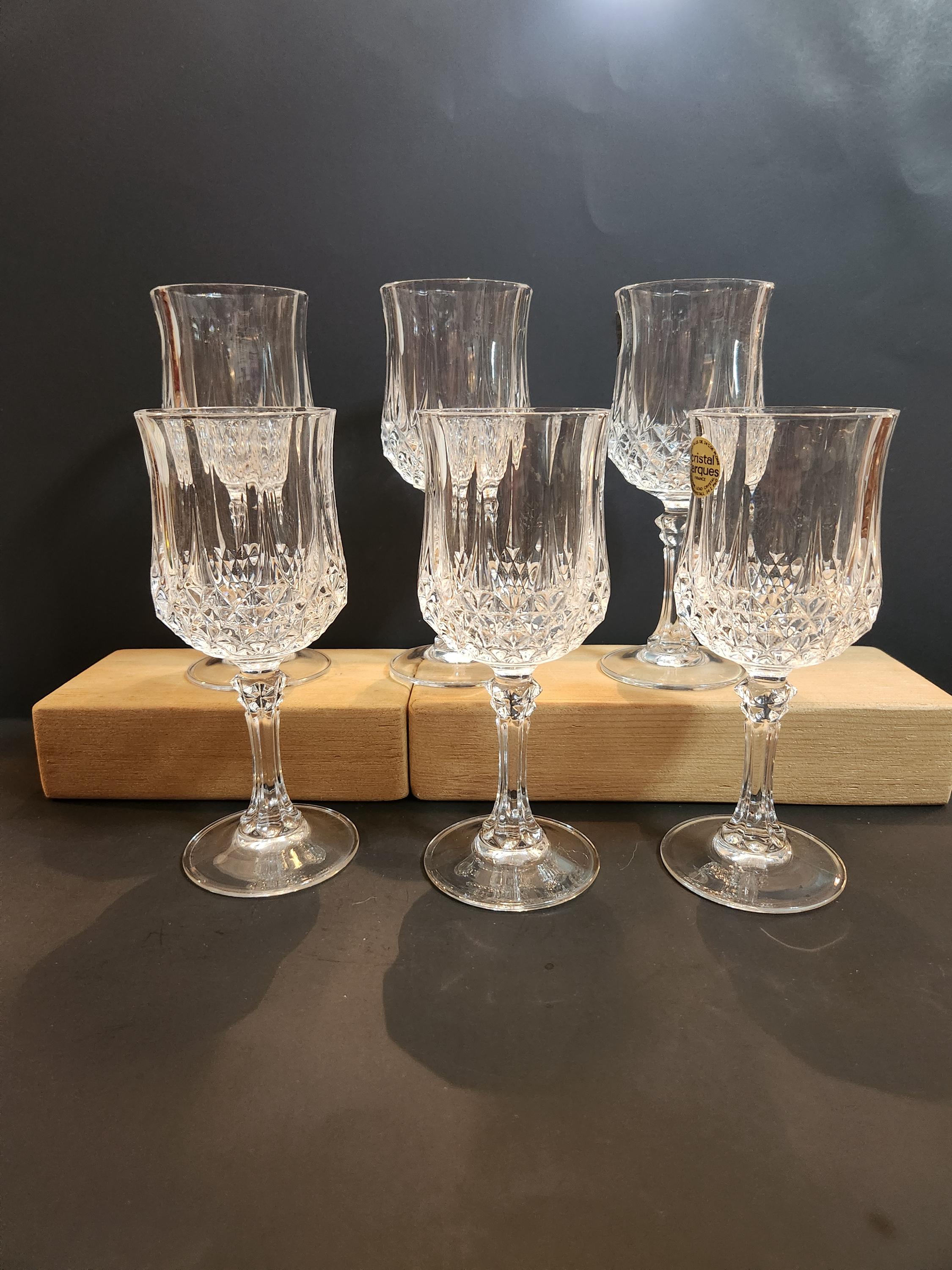 Set of 6 Cristal D'arques Longchamp 17.5 Cl Crystal Wine Glasses