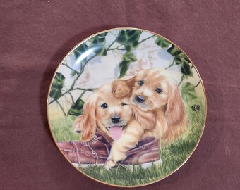 A Mischievous Duo Golden Retriever Plate from the Rascal Retrievers Collection, 1993, Numbered