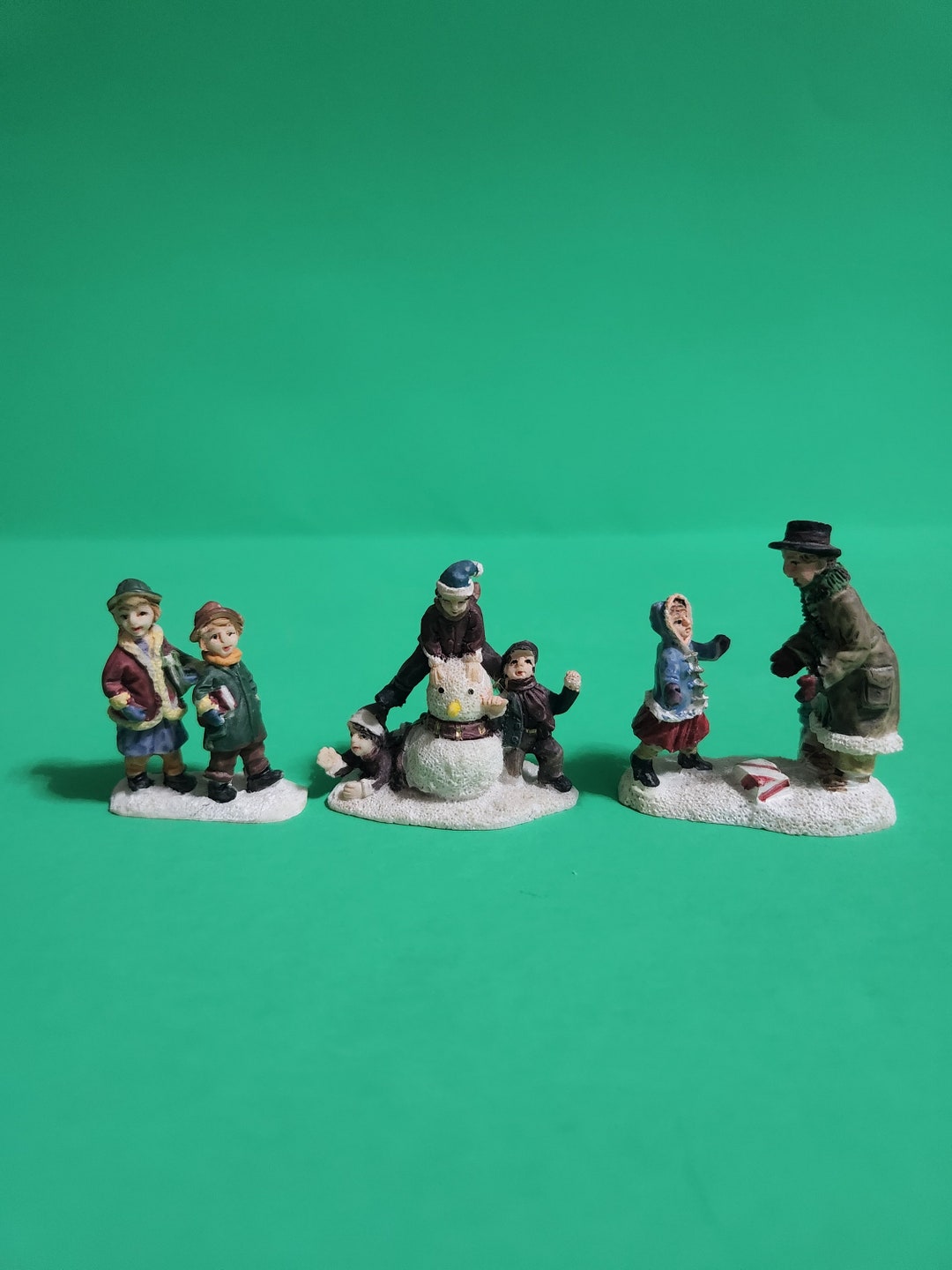 Set of 3 Christmas Village Figurines for Christmas Village Featuring a