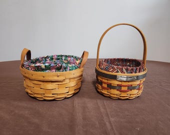Conjunto de 2 cestas redondas Longaberger con asas, insertos y protectores originales **Envío gratuito**